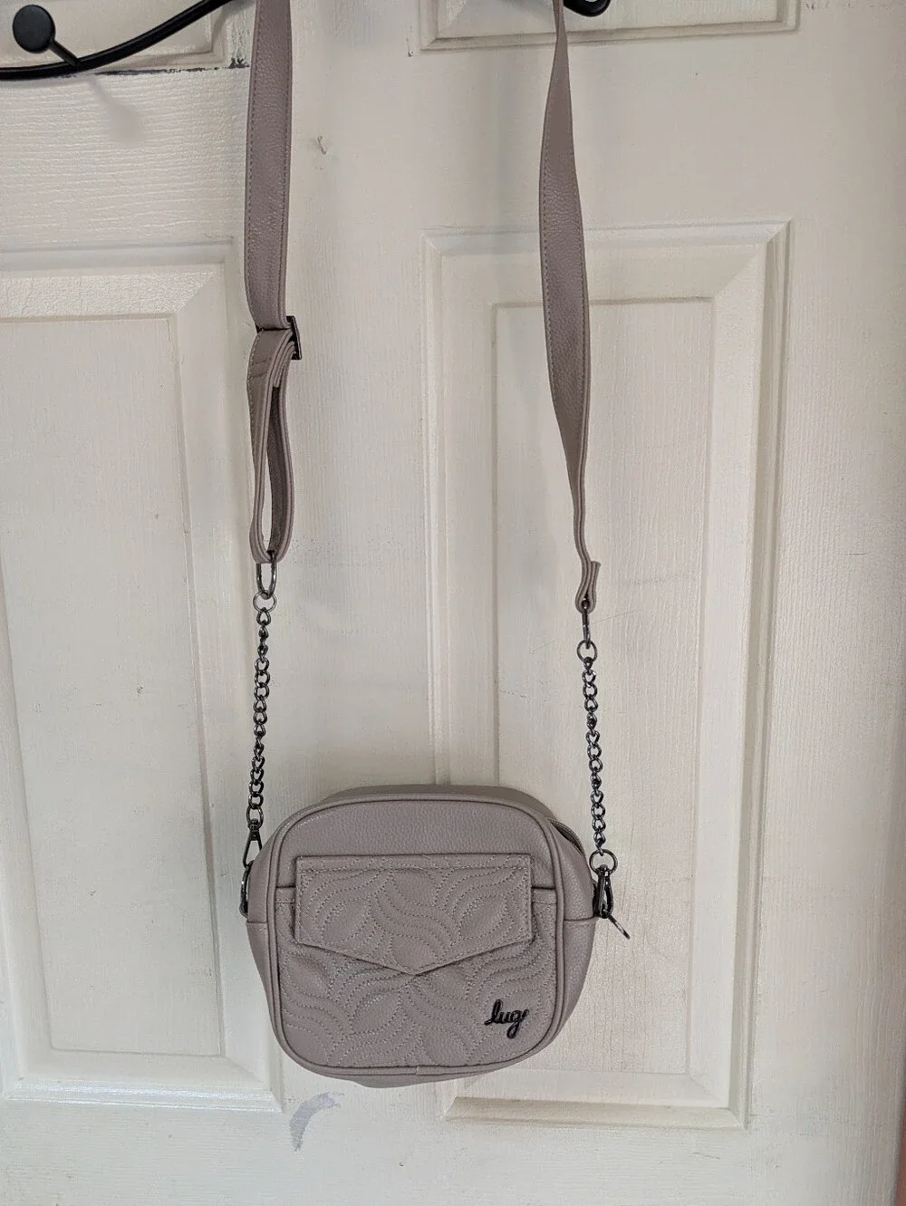 lug Pebbled Quilted Crossbody Bag in Taupe